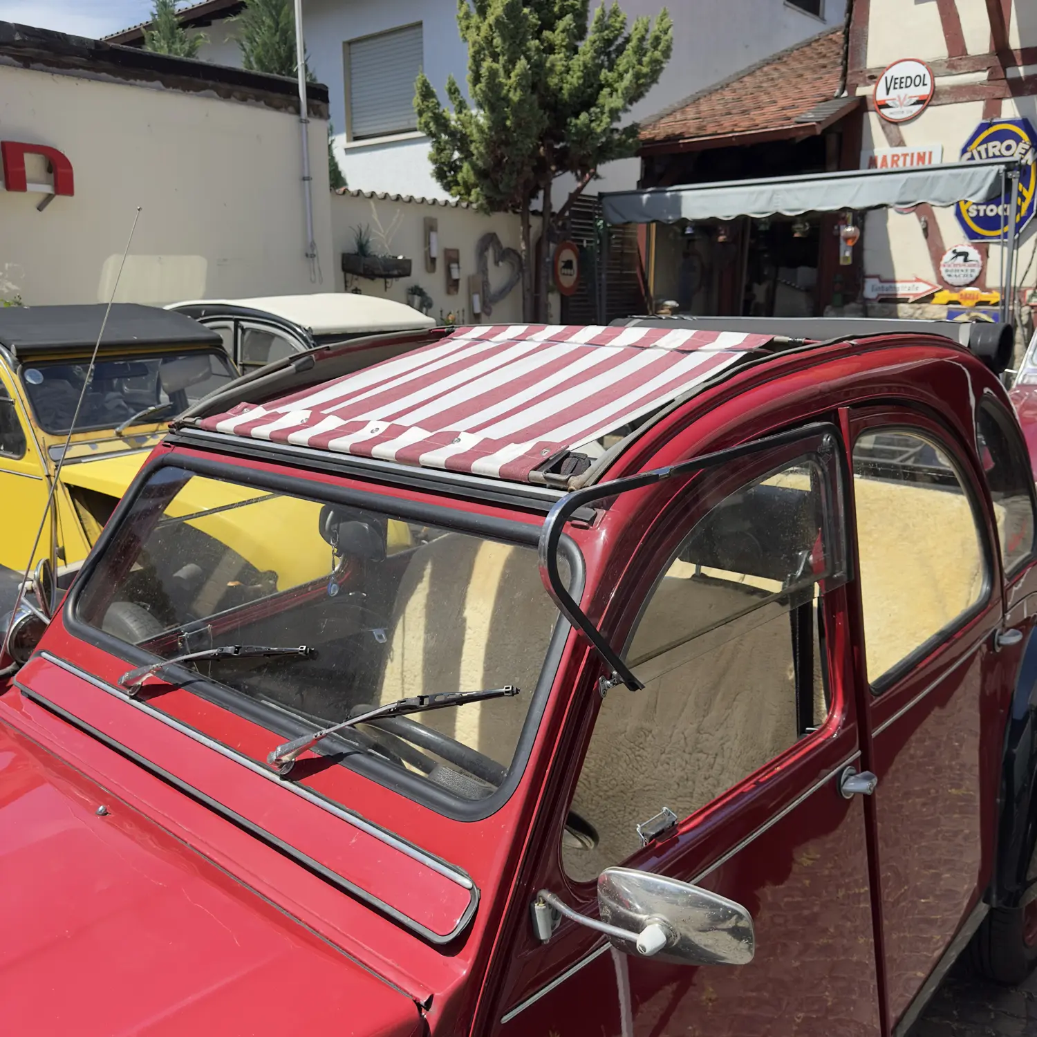 Sonnensegel bordeaux/weiß 2CV (Druckknopf vorne)